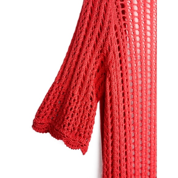 Jessica London Crochet Cardigan M Pink Boho Coastal Cotton Euro Summer Duster - Picture 4 of 8